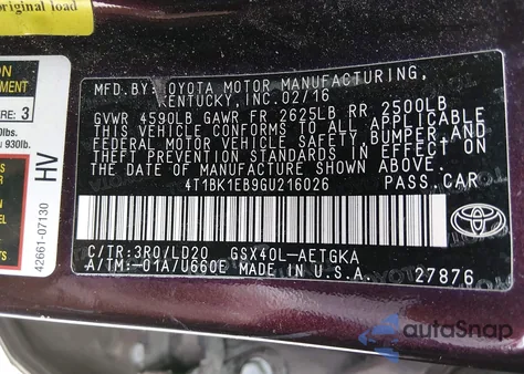 2016 Toyota Avalon Xle z USA, uszkodzony, nr VIN 4T1BK1EB9GU216026